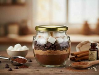 🎄 Zmes na horúcu čokoládu štýlový darček v skle 🍫✨ Táto zmes je navrhnutá tak, aby sa jednotlivé vrstvy vo fľaši krásne...